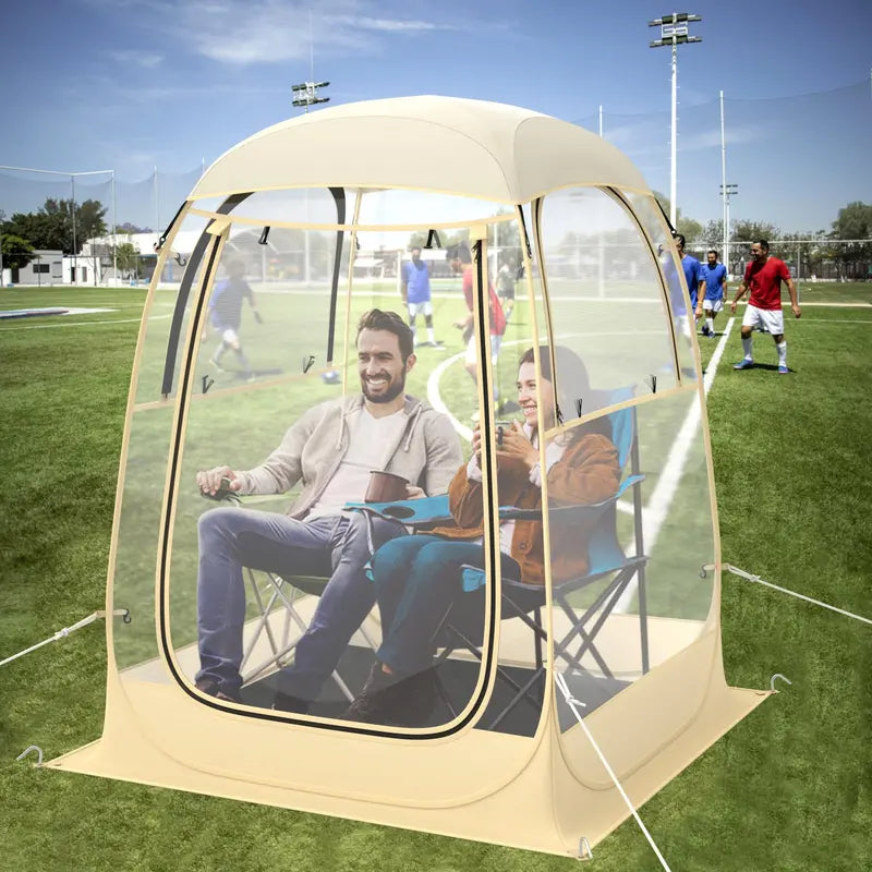 Pop-Up Sports Tent  4.2 ft x 4.2 ft Weather-Resistant Pod for 12 People with Carry Bag & Floor Mat