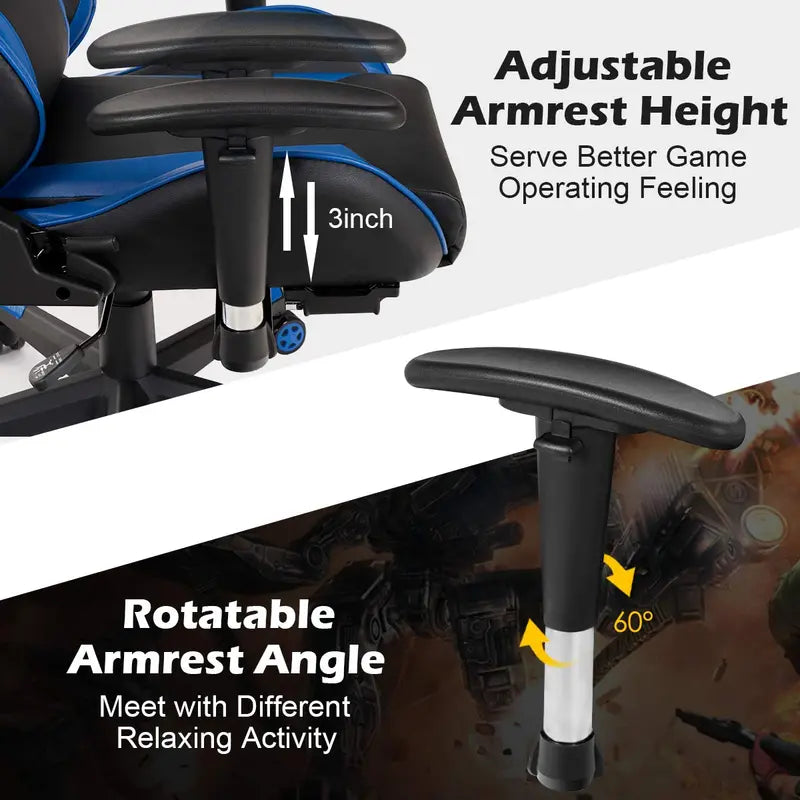 Ergonomic Massage Gaming Chair with Reclining Backrest, Adjustable Seat Height, and Contoured Handrails