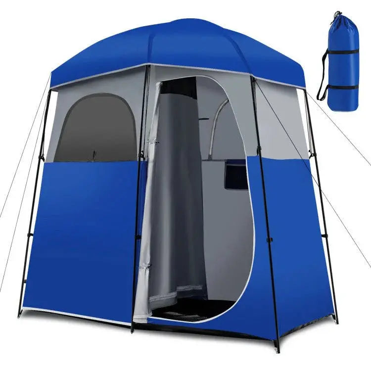 Heavy-Duty Double-Room Camping Shower & Toilet Tent with Integrated Storage Bag