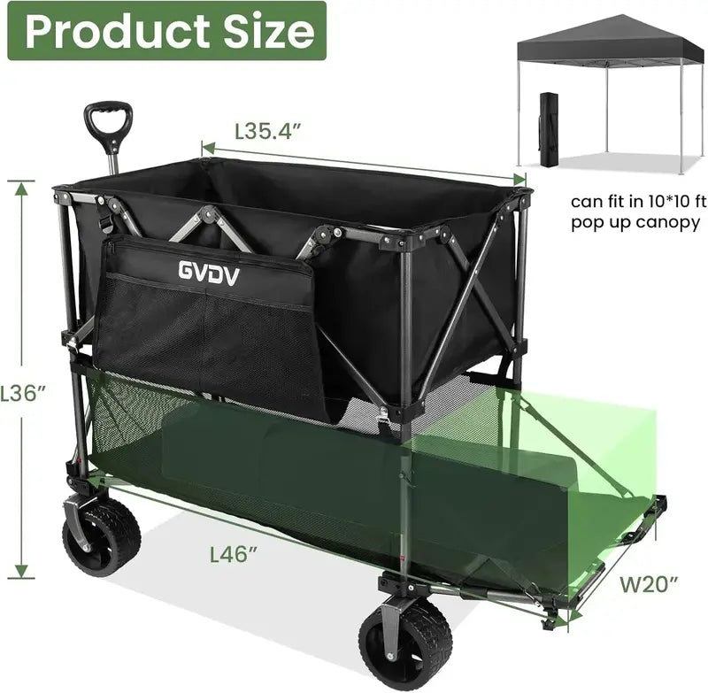 Heavy-Duty Double-Decker Folding Cart  500 lb Capacity, 400L Volume, All-Terrain Wheels