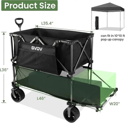 Heavy-Duty Double-Decker Folding Cart  500 lb Capacity, 400L Volume, All-Terrain Wheels