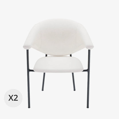 Lot de 2 chaises avec accoudoir design en velours blanc cr me Jeanne