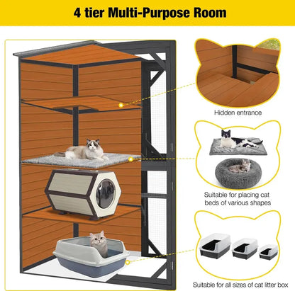 Aivituvin 4-Tier Weatherproof Cat Catio  70″H x 77″L Outdoor Enclosed Play Space