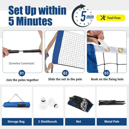 Multi-Sport Portable Net Set, 14-Foot Adjustable Badminton/Volleyball/Pickleball System