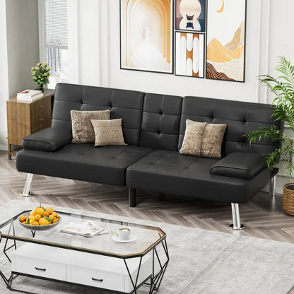 JUMMICO Modern Futon Sofa Bed  Convertible Folding Couch with Multiple Seating Configurations
