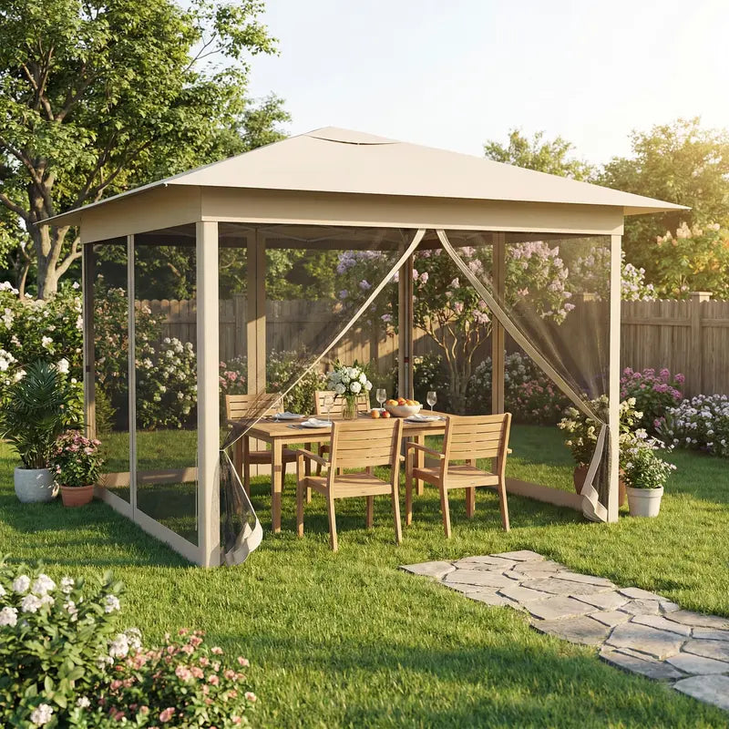 11.5′ x 11.5′ Pop-Up Gazebo Canopy Tent with Mesh Netting and One-Person Setup
