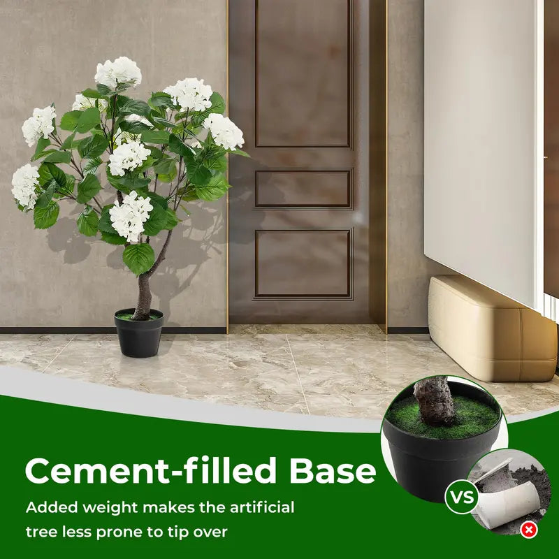 Set of 2 Artificial Hydrangea Trees  Lifelike 11-Bloom Arrangements in Plastic Nursery Pots