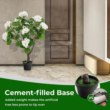 Set of 2 Artificial Hydrangea Trees  Lifelike 11-Bloom Arrangements in Plastic Nursery Pots