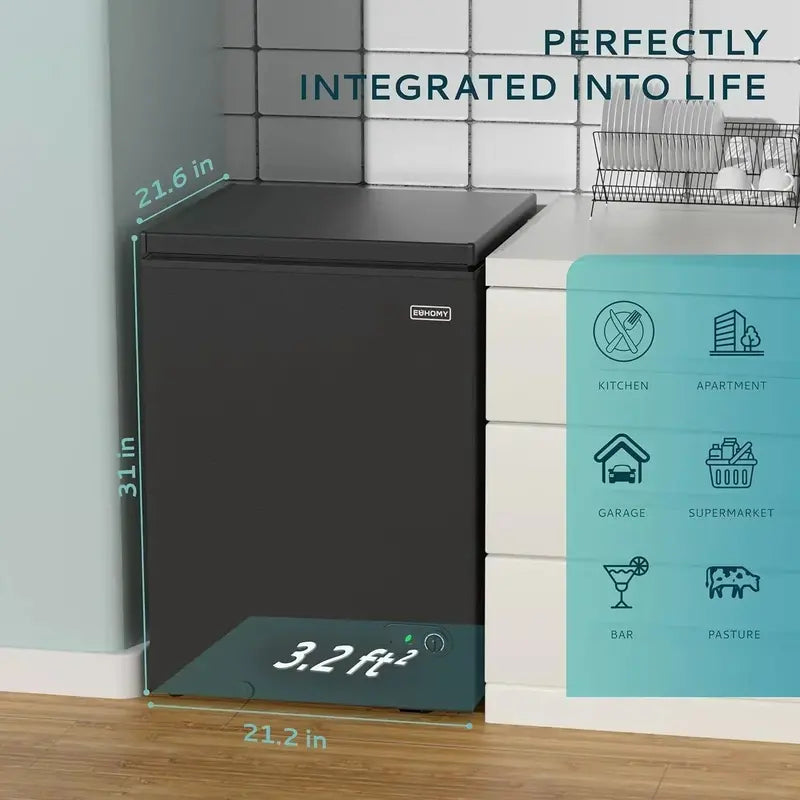 EUHOMY 3.5 Cu Ft Compact Chest Freezer with Removable Basket & 7-Level Thermostat