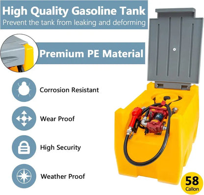 TECSPACE 58-Gallon Portable Fuel Tank  12V Electric Transfer Pump, 40 GPM, 4-Meter Hose (Yellow)