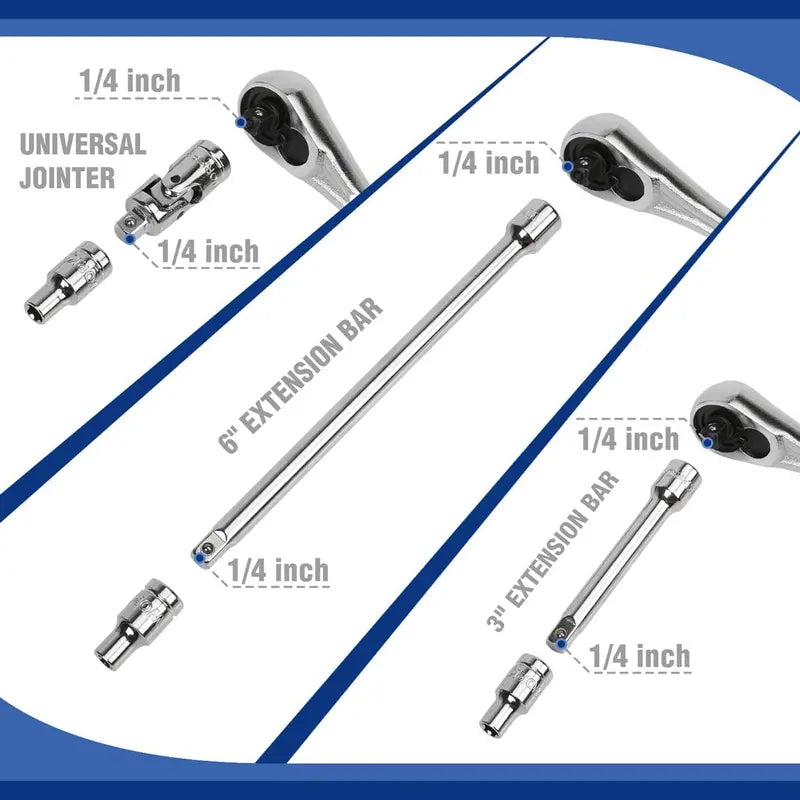 WORKPRO 70-Piece 1/4″ Drive Socket Set  Metric and SAE Sockets with Quick-Release Ratchet