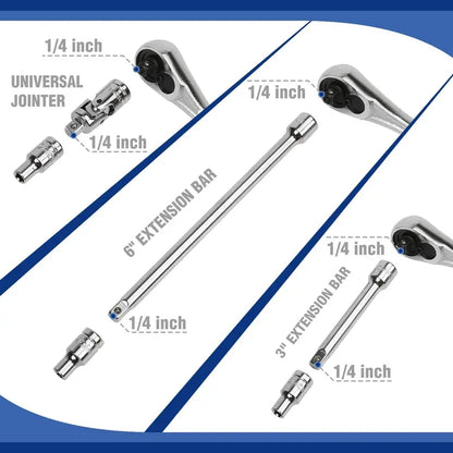 WORKPRO 70-Piece 1/4″ Drive Socket Set  Metric and SAE Sockets with Quick-Release Ratchet