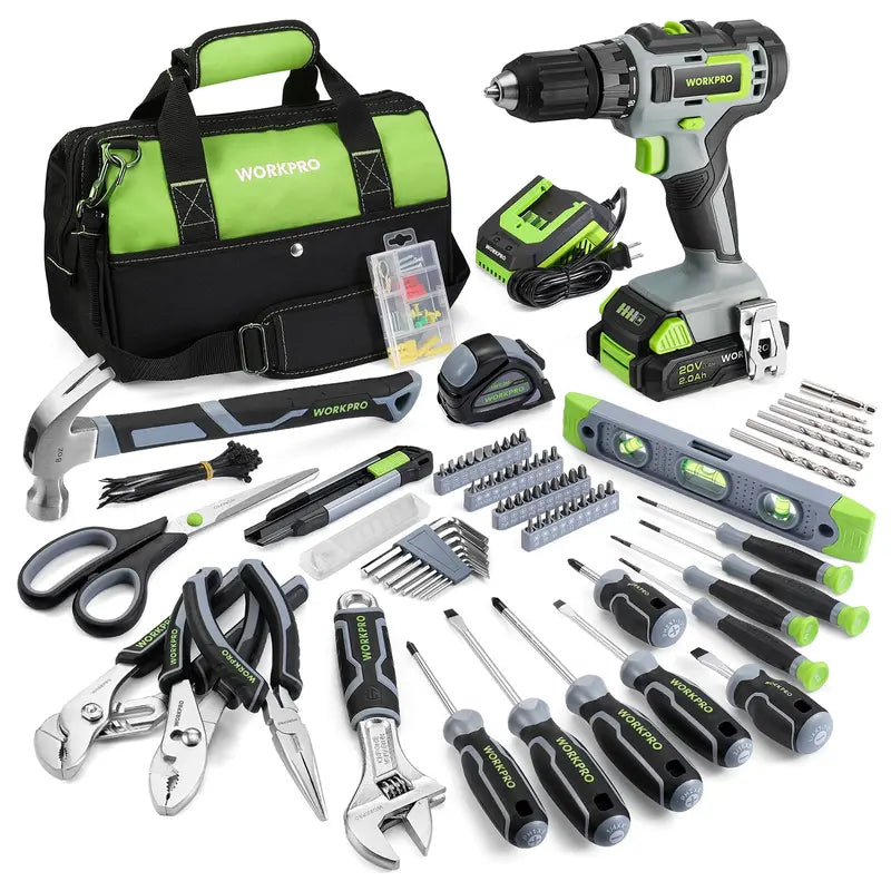 WORKPRO 157-Piece Household Tool Kit with 20V Cordless Drill Driver  Pink Ribbon Edition