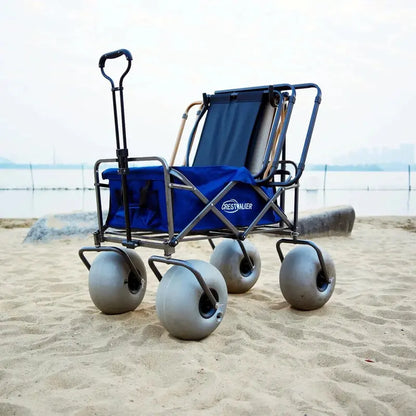 Heavy-Duty Beach Cart with 13-Inch Balloon Tires, Built-in Chair Mounts, and Air Pump
