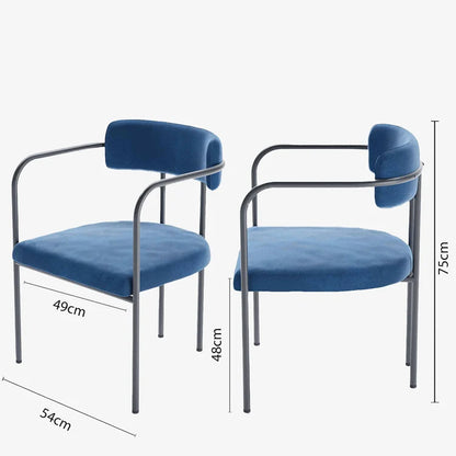 Chaise de salle   manger tapiss e avec accoudoirs, velours bleu, Barbara