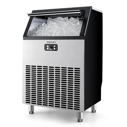 EUHOMY Commercial Stainless Steel Ice Maker — 100 lbs/24H Production, 33 lbs Built-In Storage, Freestanding Undercounter Design