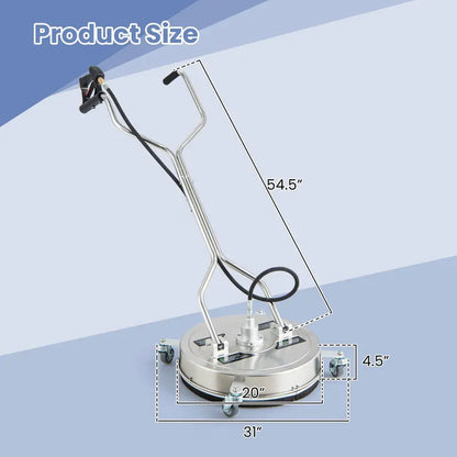 20-Inch Surface Cleaner Attachment for Pressure Washers  Dual-Handle Design with Stainless Housing & 4 Wheels
