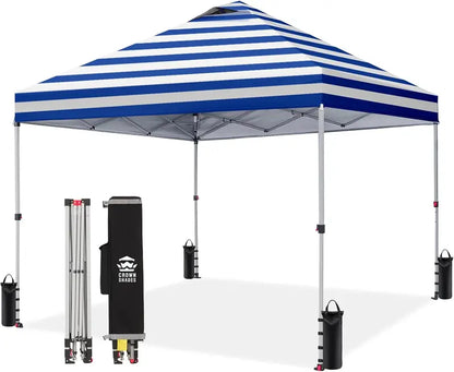 CROWN SHADES 10′ x 10′ Beach Canopy Tent: One-Push Deployment, Silver-Coated UV-Reflective Top, Three-Height Adjustment, and Sandbag Stability System