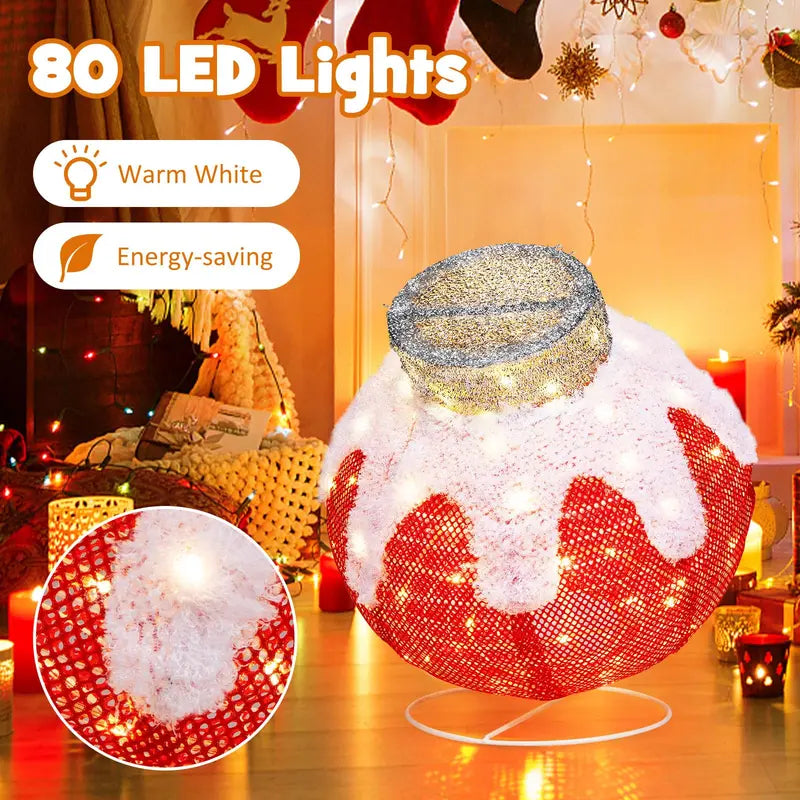 Pop-Up Indoor/Outdoor Christmas Ball Ornament — 80 LED Lights with Built-In Timer