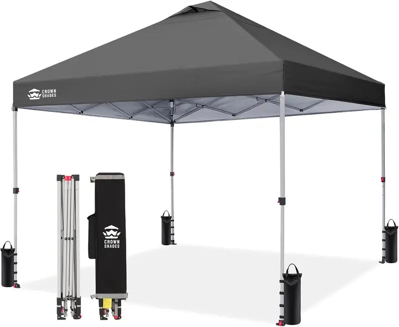 CROWN SHADES 10′ x 10′ Beach Canopy Tent: One-Push Deployment, Silver-Coated UV-Reflective Top, Three-Height Adjustment, and Sandbag Stability System