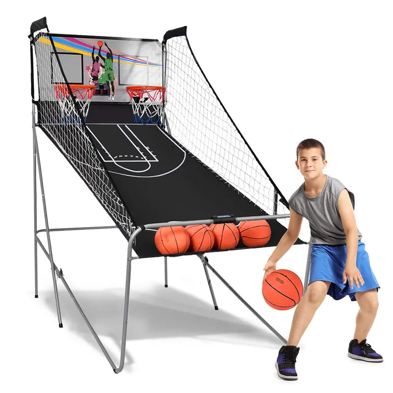 Dual-Player Basketball Arcade Cabinet  Foldable Home Game Machine with Score Tracking