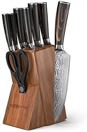 Yatoshi 7-Piece Knife Block Set  High Carbon Stainless Steel Kitchen Knives with Ergonomic Pakka Wood Handles