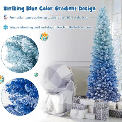6-Foot Blue Gradient Snow-Flocked Unlit Artificial Christmas Tree with 435 Lush Branch Tips