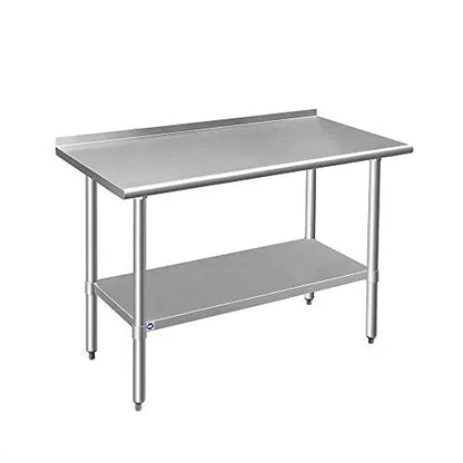 ROCKPOINT Stainless Steel Table for Prep   Work with Backsplash 48 24 Inches, NSF Metal Commercial Kitchen Table