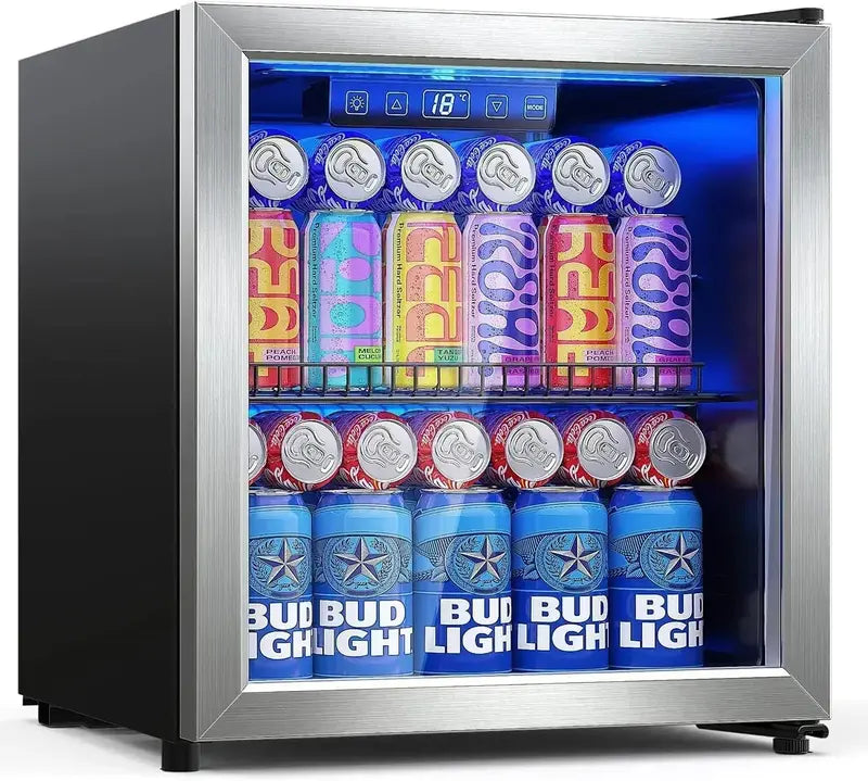 120-Can Freestanding Beverage Refrigerator  Sleek Glass-Door Mini Fridge for Home or Office