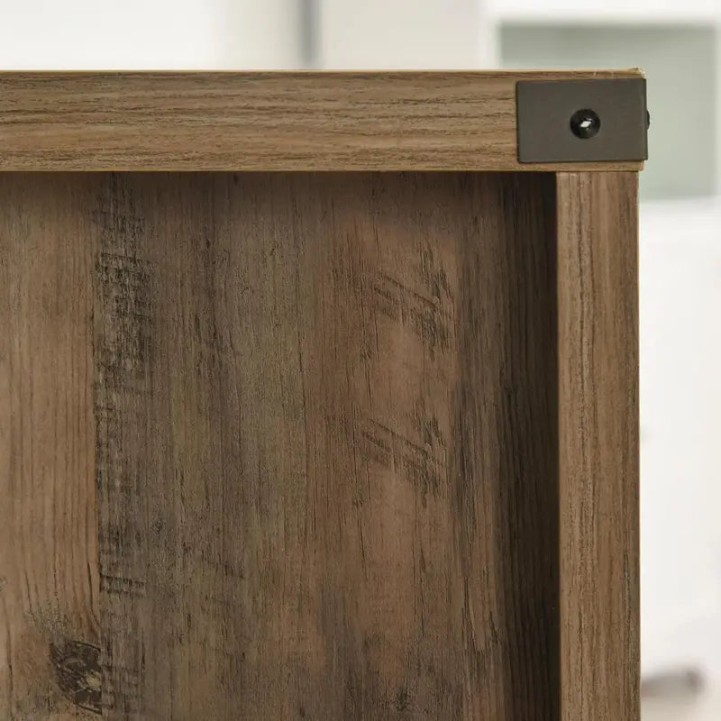 Dark Brown Oak Wine & Coffee Bar Cabinet  Sliding Barn-Door Sideboard with Drawers, Racks, and Distressed Finish