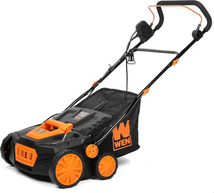 WEN DT1516 16-Inch 2-in-1 Electric Dethatcher and Scarifier with Integrated Debris Collection Bag