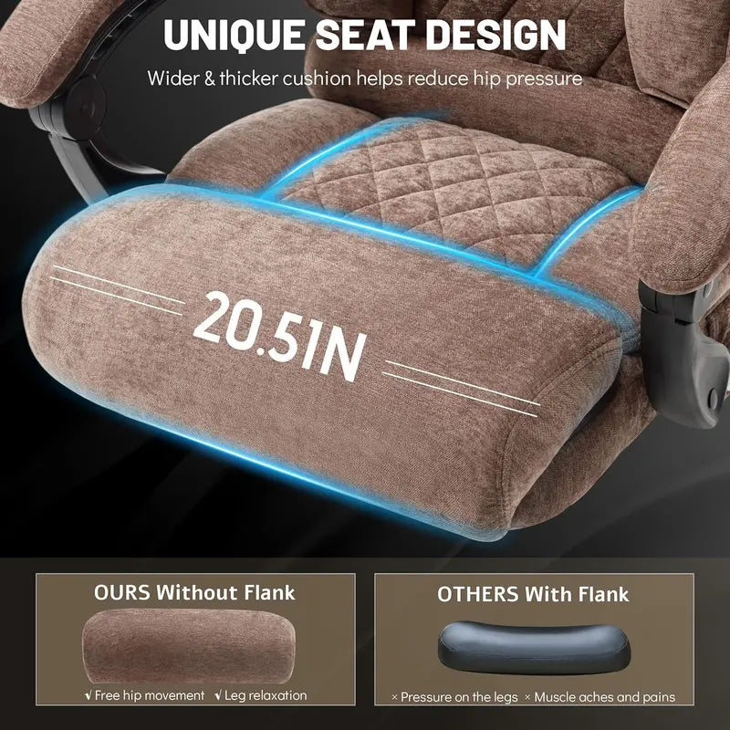 Heavy-Duty Leather Office Chair with Footrest  Supports Up to 500 lbs