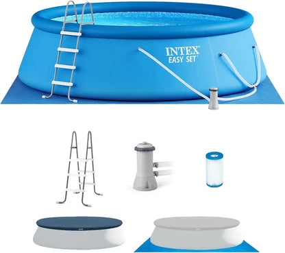 10ft Round Inflatable Swimming Pool  1018-Gallon Capacity, 30in Depth, Includes 530 GPH Filter Pump & Puncture-Resistant Vinyl