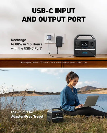 Anker 521 Portable Power Station 256Wh, LiFePO4 Battery, 600W Output, USB-C, 6 Ports, Durable Design
