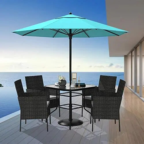 5-Piece Black Wicker Patio Dining Set  Rattan Table, 4 Chairs & Tempered Glass Top