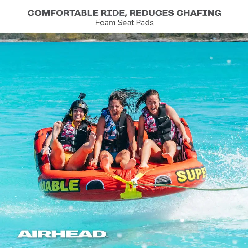 Airhead Super Mable Towable Tube for 1-3 Riders, Heavy-Duty Nylon, Dual Tow Points, Water Sports