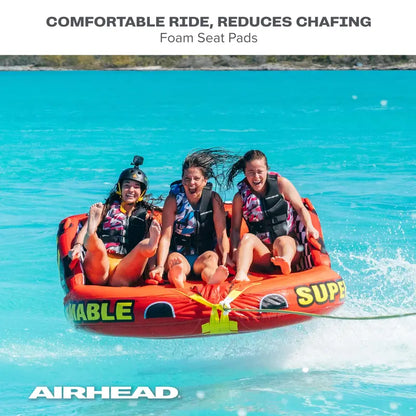 Airhead Super Mable Towable Tube for 1-3 Riders, Heavy-Duty Nylon, Dual Tow Points, Water Sports