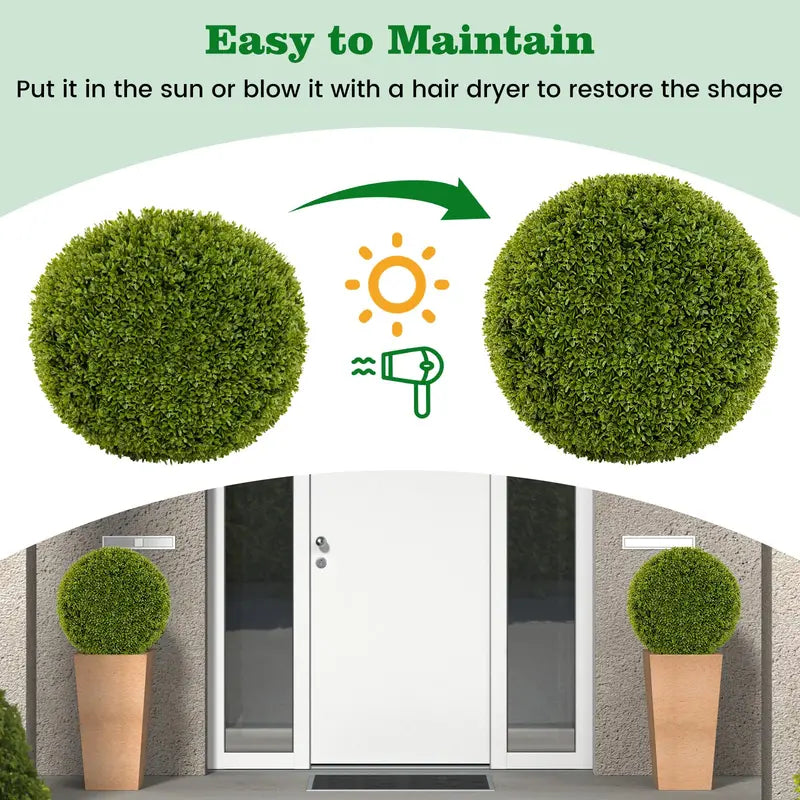 Set of Two 20-Inch Faux Boxwood Topiaries  Outdoor-Ready Round Hedge Balls with Fluffy Texture