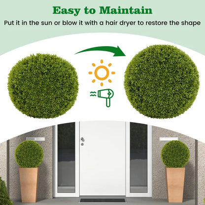 Set of Two 20-Inch Faux Boxwood Topiaries  Outdoor-Ready Round Hedge Balls with Fluffy Texture