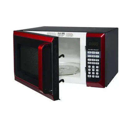 Hamilton Beach 0.9 Cu. Ft. Red Stainless Steel Microwave Oven, 900W, LED Display