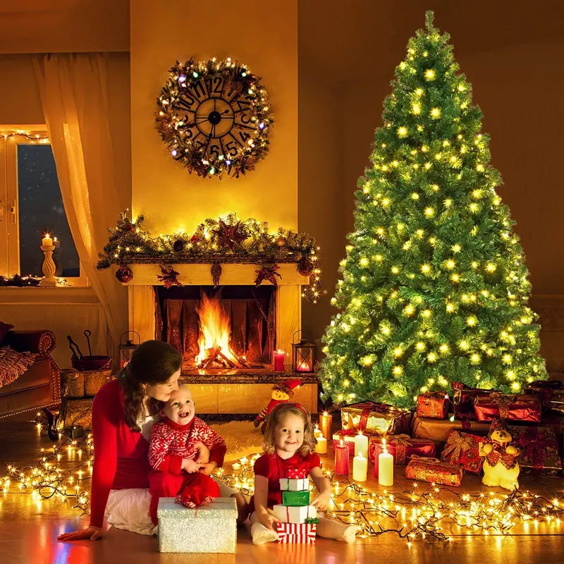 Auto-Spreading Pre-Lit PVC Spruce Christmas Tree with Hinged Branches