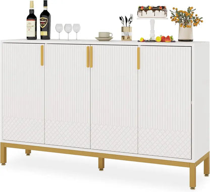 59-Inch Luxury Black-and-Gold Buffet Cabinet with 4 Doors, Coffee Bar Storage for Dining or Living Room