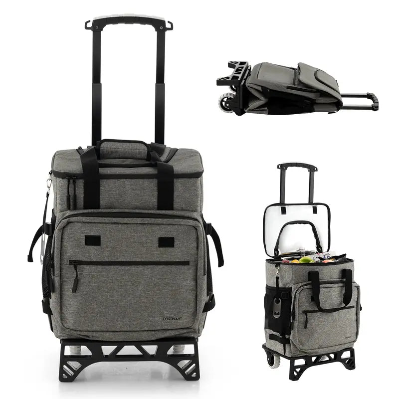 Collapsible 50-Can Rolling Cooler  3-in-1 Insulated Soft Bag with Removable Wheels