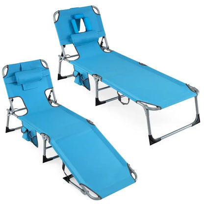 Adjustable Beach Lounge Chair  Folding Sun Lounger with 4-Position Reclining Backrest