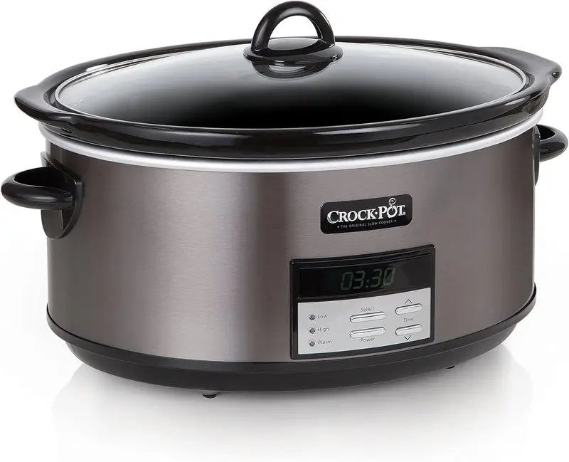 8-Quart Black Stainless Steel Slow Cooker  Auto-Warm Function & Digital Programmable Controls