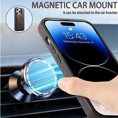 Magnetic Leather Wallet Case for iPhone  MagSafe Compatible with Card Slot
