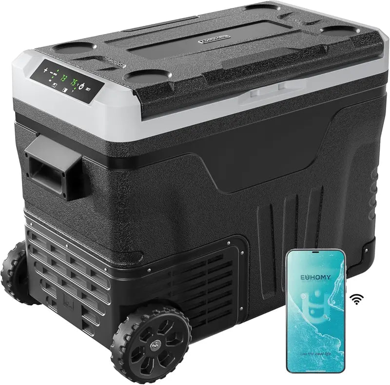 EUHOMY 53-Quart (50L) 12V/24V Portable Electric Freezer  High-Capacity DC Compressor Cooler for Travel and Off-Grid Use