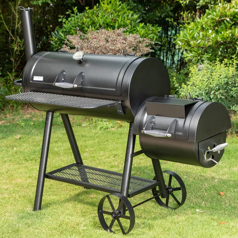 941 Sq. In. Offset Smoker Charcoal BBQ Grill  Oversized Black Grill