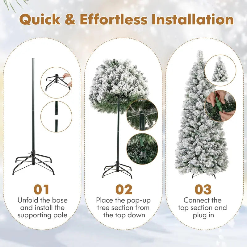 6- or 7-Foot Collapsible Pop-Up Snow-Flocked Artificial Christmas Tree