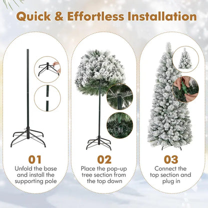 6- or 7-Foot Collapsible Pop-Up Snow-Flocked Artificial Christmas Tree